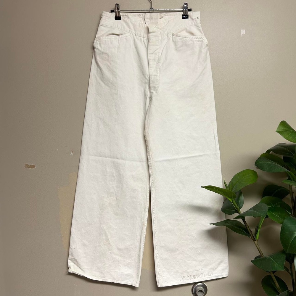 Vintage 1910s WWI US Navy White Lace Back Flared Sailor Pants 29x28 USN